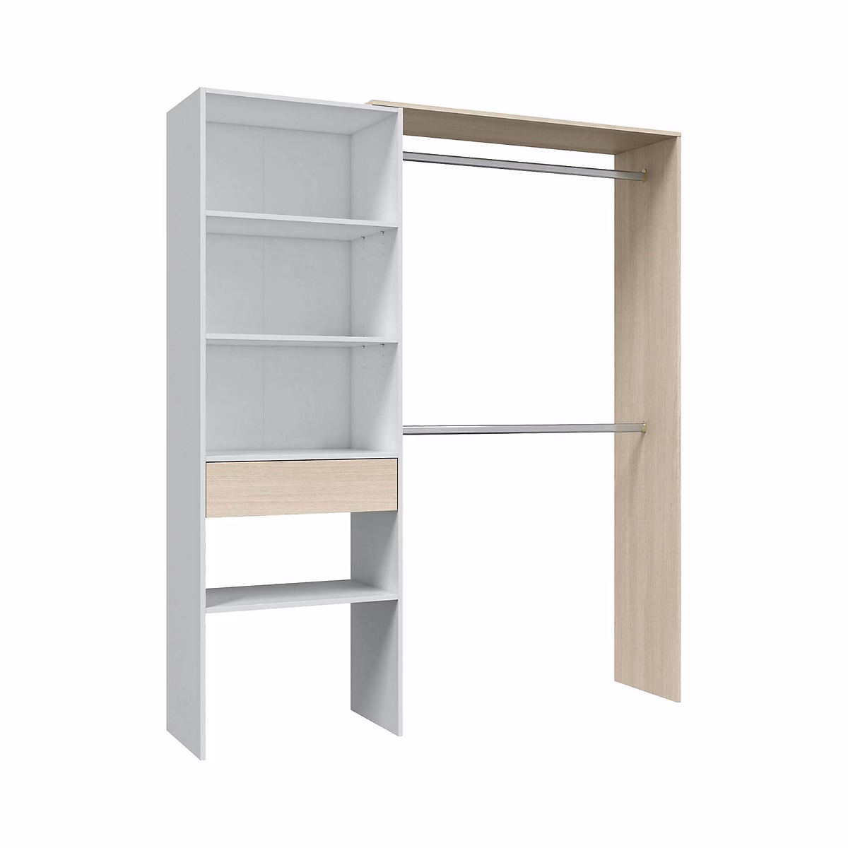 Armoire Miramar – Structure pour dressing, Armoire ouverte sans portes, Dressing, 158x40h187 cm, Blanc et Chêne