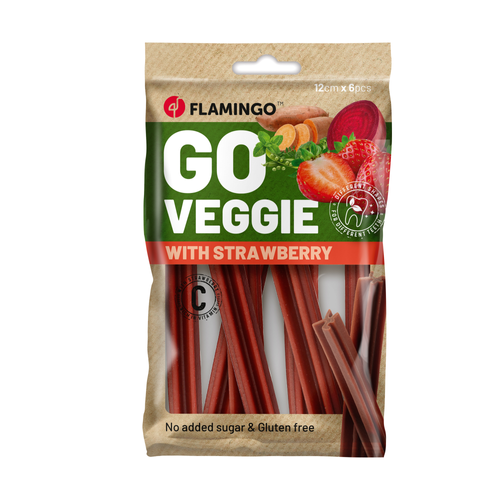 FRIANDISES POUR CHIEN 'GO VEGGIE' FLAMINGO® - BÂTON FRAISES - 12CM - X6 - 78G