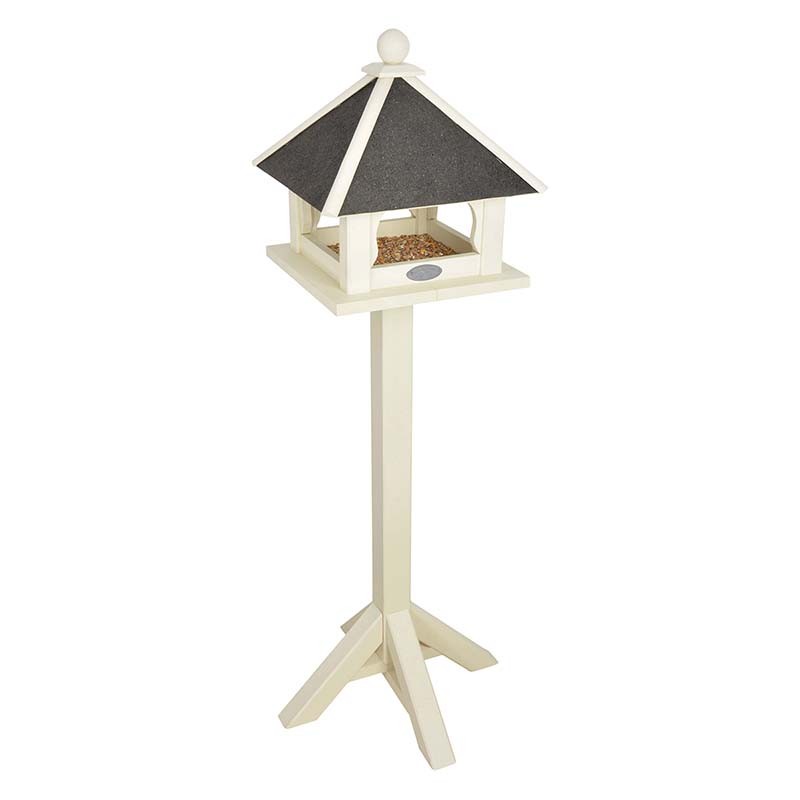 Mangeoire à oiseaux sur pied maisonnette blanche