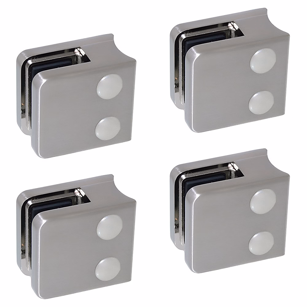 4 x Pince à verre pour tube diam. 42 – 4 modèle 01, Ep. verre 8 mm, Inox 316 brossé GR320