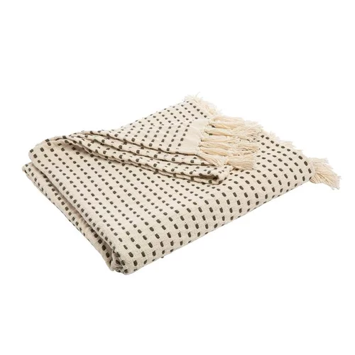 Pour organiser vos extérieurs：Plaid frangé en coton écru surpiqué noir 170x130 cm