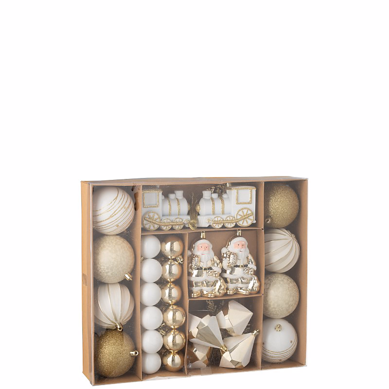 Boite de 55 décorations de Noël en plastique vert 38 × 8 × 32 cm
