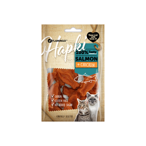 FRIANDISES POUR CHAT 'HAPKI' - FLAMINGO® - POISSONS SAUMON & POULET - 50G