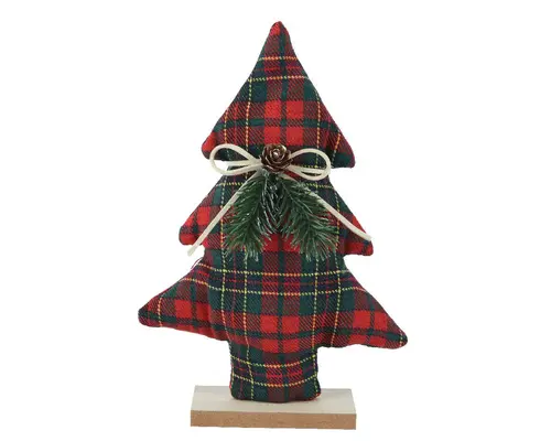 La solution pour votre jardin:Sapin décoratif en polyester écossais rouge et vert - 5 x 15 x 22 cm