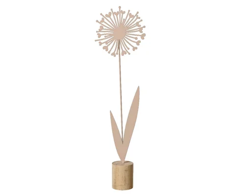 Pour aménager vos extérieurs：Fleur en fer beige sur support en bois - 12,5 x 5,5 x H 45 cm