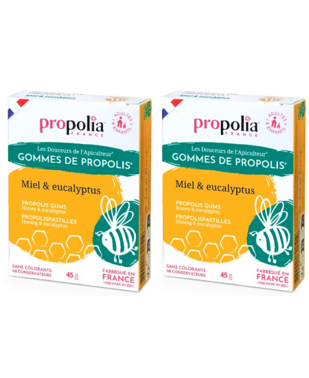 Propolia Gommes de Propolis Miel et Eucalyptus Lot de 2 boîtes de 45g