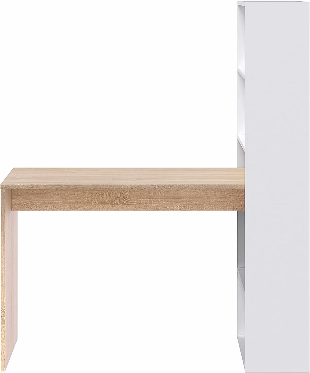 Bureau + étagère intégrée 120 × 144 cm blanc artik-chêne canadian