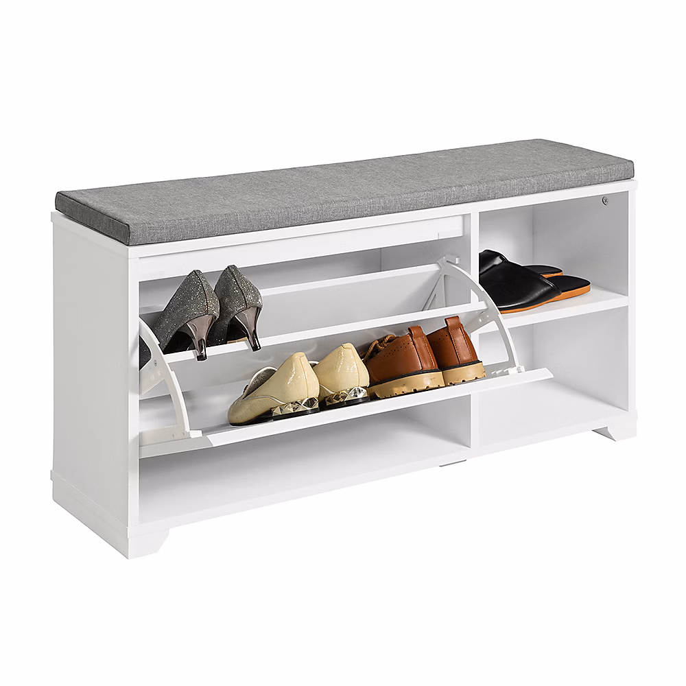 Banc à Chaussures avec Coussin Rembourré – 1 abattant et 2 Compartiments | FSR119 | W | SoBuy