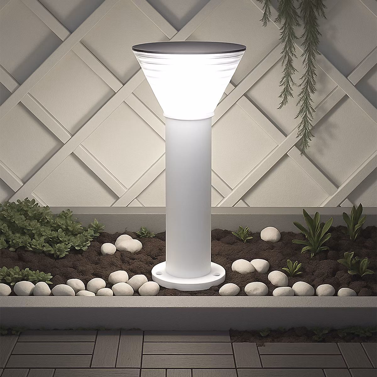 Borne Solaire Ronde Blanche 80CM – Pour Cour | Terrasse | Allée | Groupe DDC