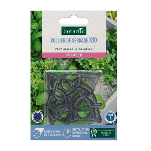 Une solution pratique pour le jardin：10 colliers de serrage pour tuyau Ø 13/16 mm botanic® - Arrosage goutte à goutte