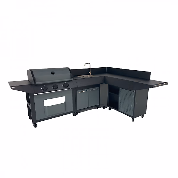 Cuisine extérieure à gaz Burn 3b en angle avec évier desserte et 3 brûleurs 10500 watts – Réf. JPFRGHPAM7233681668