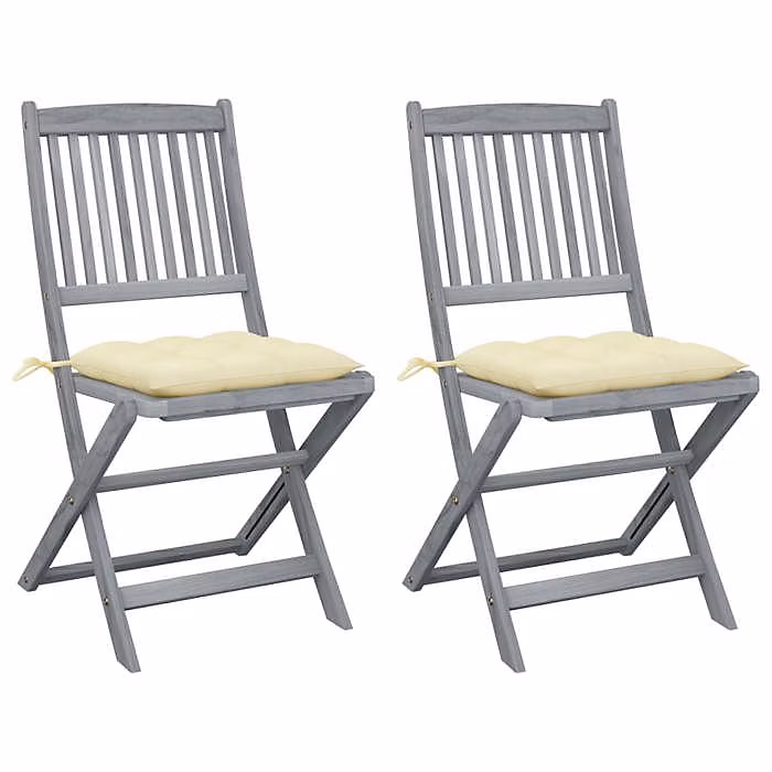 Chaises pliables d'extérieur – VIDAXL, Bois d'acacia, Gris, Contemporain