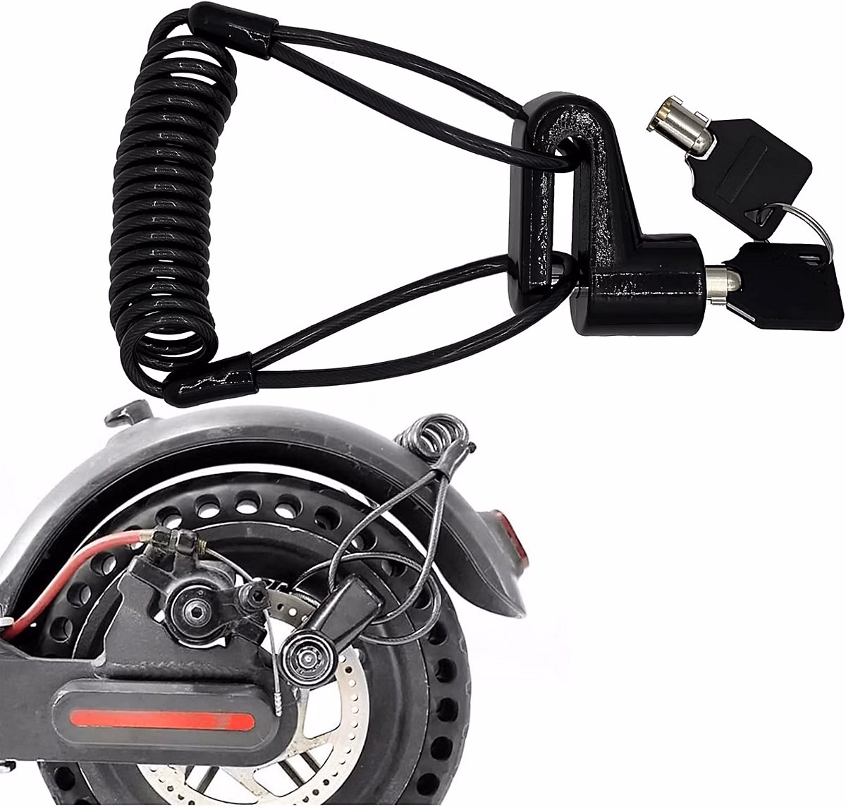 BASHLWUA Antivol Trotinette Electrique(Noir) – Cadenas Accessoire, Bloque Disque+1.2m Câble Antivol Sécurité à Ressort +2 Clés et S