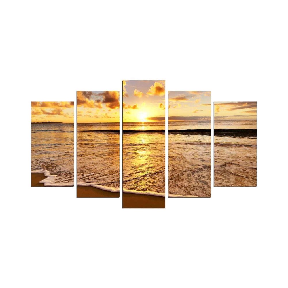 TOILINUX Lot de 5 tableaux coucher de soleil - orange