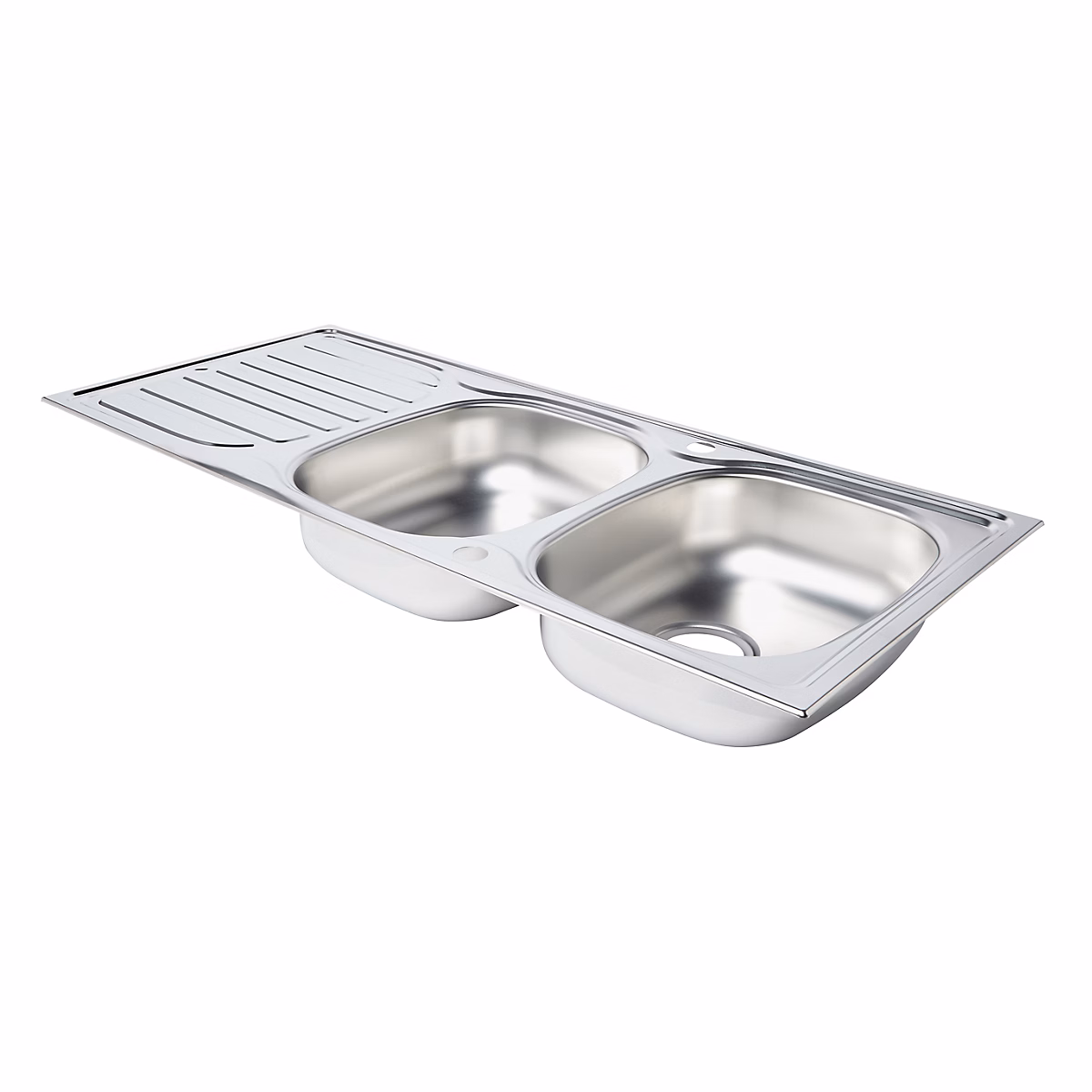 Évier à encastrer en inox satiné 2 bacs avec égouttoir – L.116 x P.50 cm, Turing