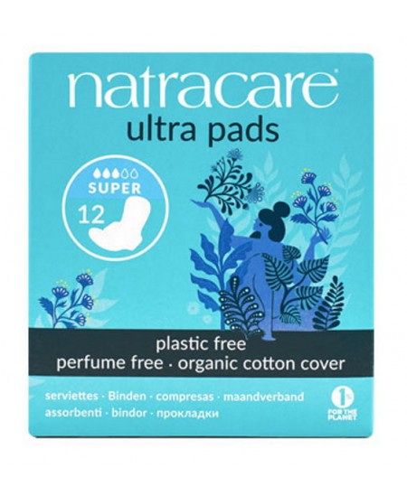 NatraCare - 12 Serviettes Hygiéniques Bio Ultra à Ailettes - Super
