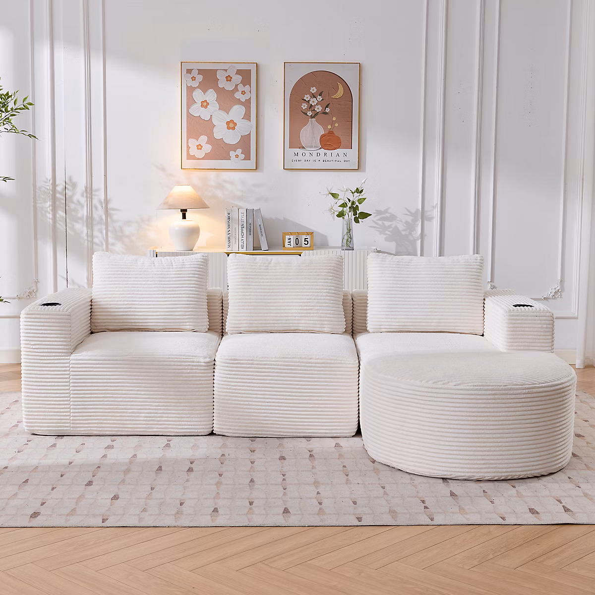 Canapé largeur 265cm – 3 coussins | confortable | pour petits salons | appartements | bureaux