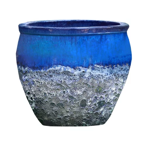 Pratique pour le jardin：Cuvier en grès émaillé old bleu Decolines Leon - Ø 50 x H 49 cm