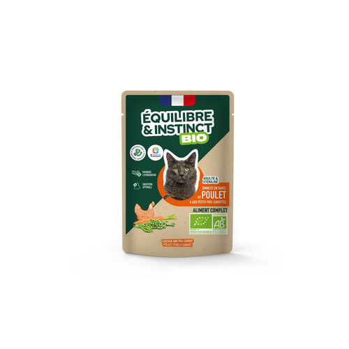 ÉMINCÉS SAUCE POUR CHAT ÉQUILIBRE & INSTINCT® BIO - POULET & PETITS POIS - 85G
