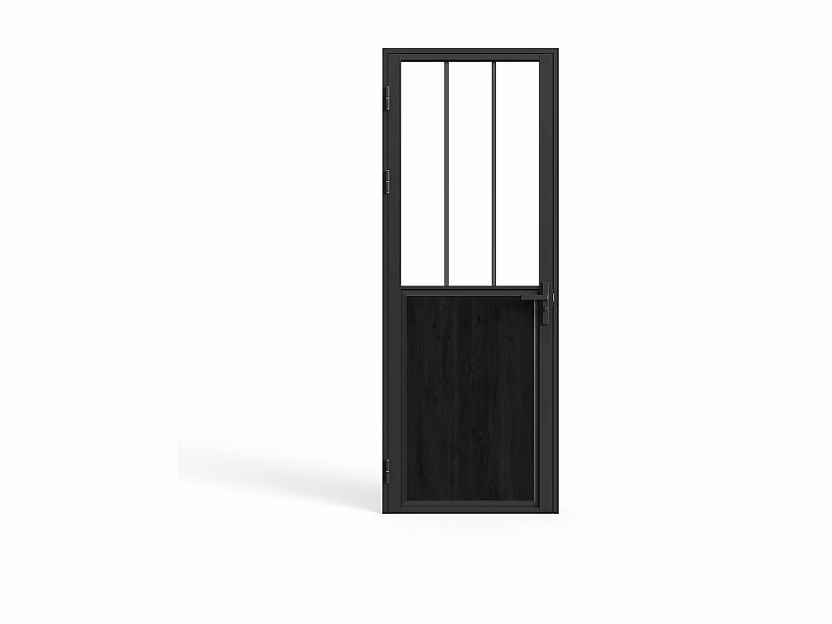 Bloc porte réversible en aluminium et verre trempé style atelier – H204 x L73 cm, Noir, ERMELO