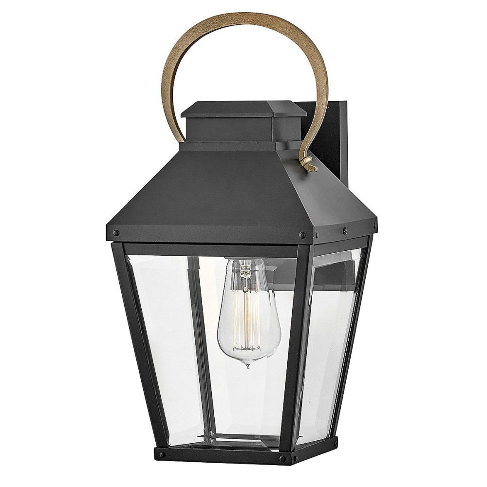 Elstead Hinkley Dawson Lanterne murale d'extérieur traditionnelle noire – accent bronze bruni IP44 1x E27