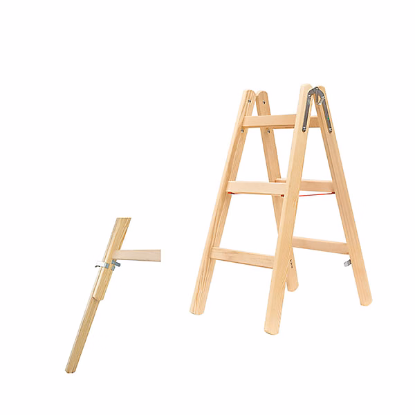 Escabeau bois double 2 × 3 échelons – Hauteur max. de travail 1.90m, 71410/2 × 3/79640