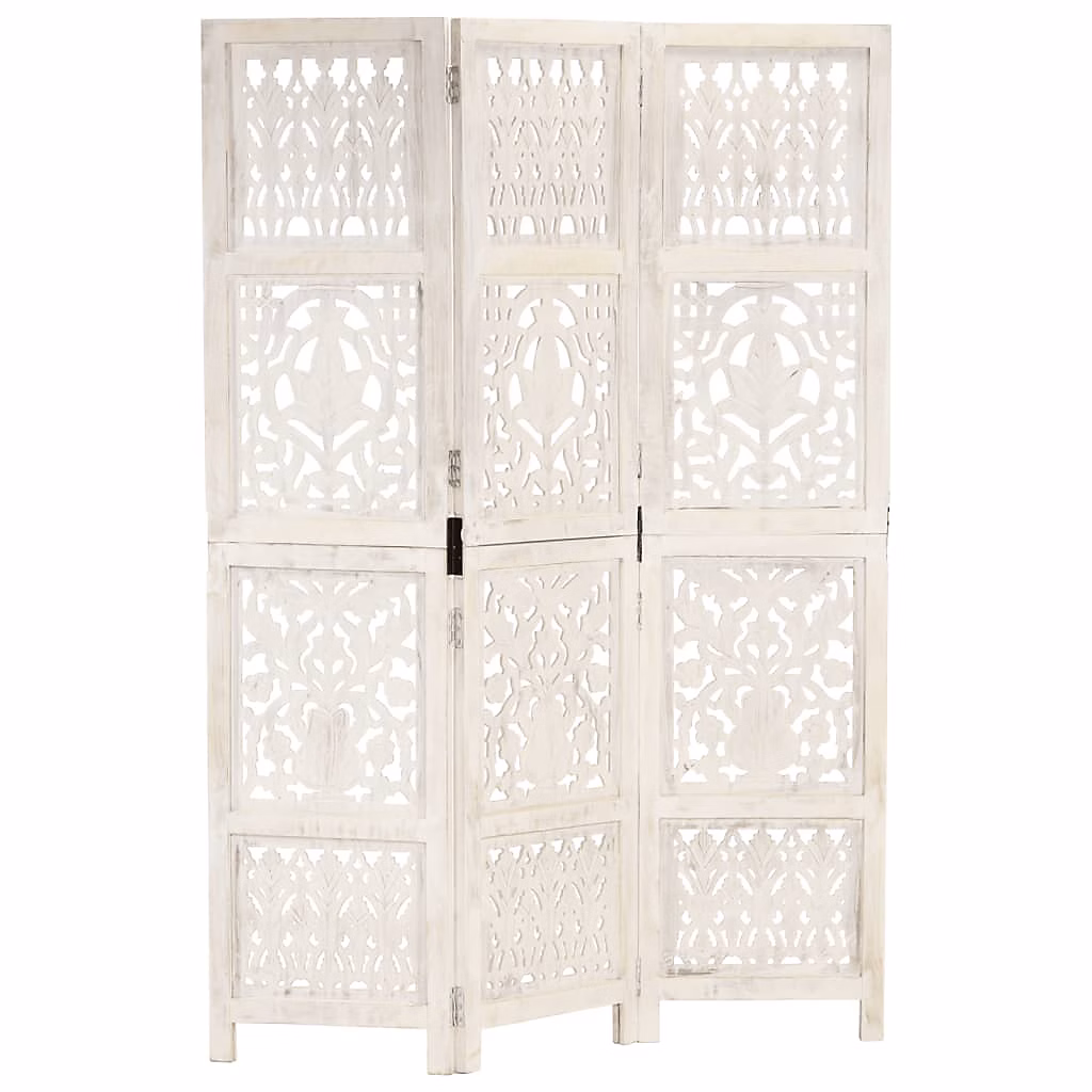 Cloison de séparation 3 panneaux Blanc 120 × 165 cm Bois manguier vidaXL