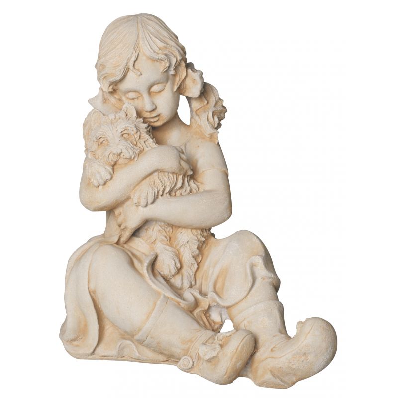 Petite Fille Au Chien - Statue