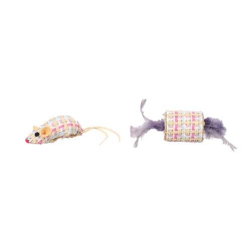 JOUET POUR CHAT 'TEXA' FLAMINGO® - ROULEAU + SOURIS VIOLET - 16x4x4CM