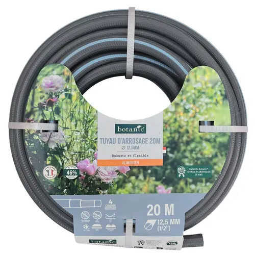 Jardin maison：Tuyau d’arrosage 4 couches coloris gris - 20 m x Ø 12,5 mm