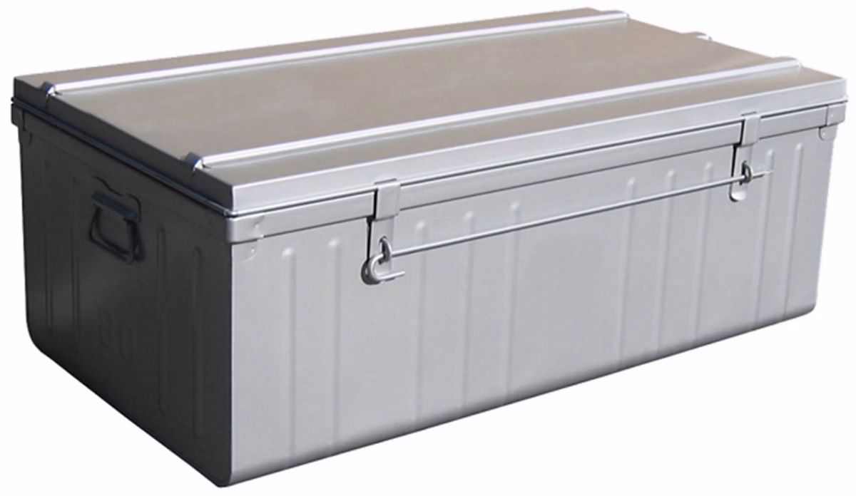 Cantine acier gris 95 L avec poignées L.80 x l.45 x H.35 cm – cadenassable et empilable, Snor