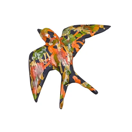 Moderne jardin：Statue de jardin hirondelle multicolore Atelier des Cigales - 17 cm