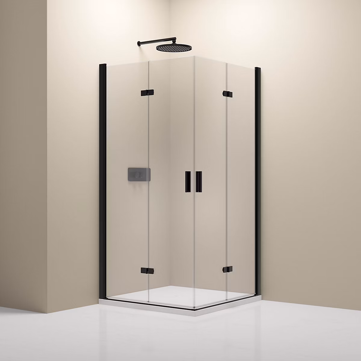 Cabine de douche d'angle 90 × 100 × 190cm (LxPxH) verre 8mm – 2 portes pliantes, Profilé noir mat, NT213