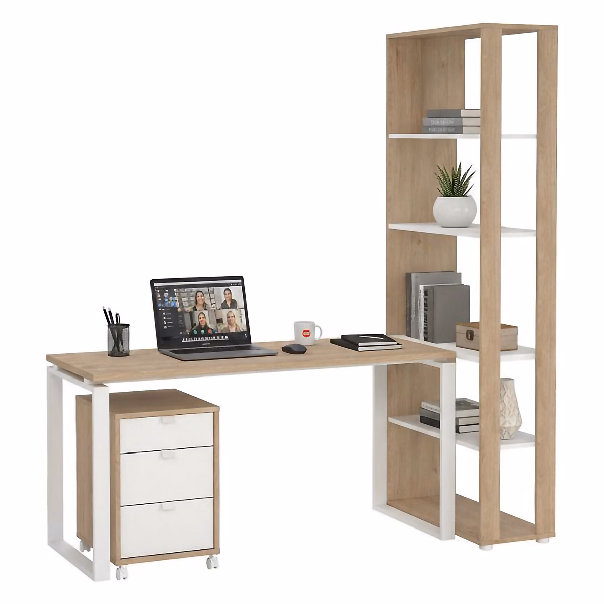 Étagère de Bureau Etienne – 4 Tablettes 184x80x205h cm Chêne Brun