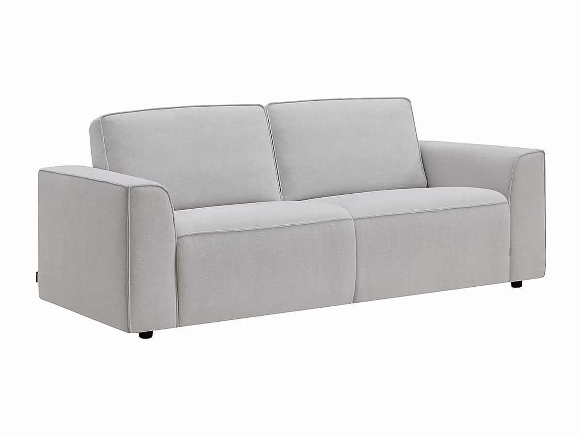Canapé 3 places convertible express en tissu gris clair – Couchage 140 cm, Matelas 12 cm MOTETO