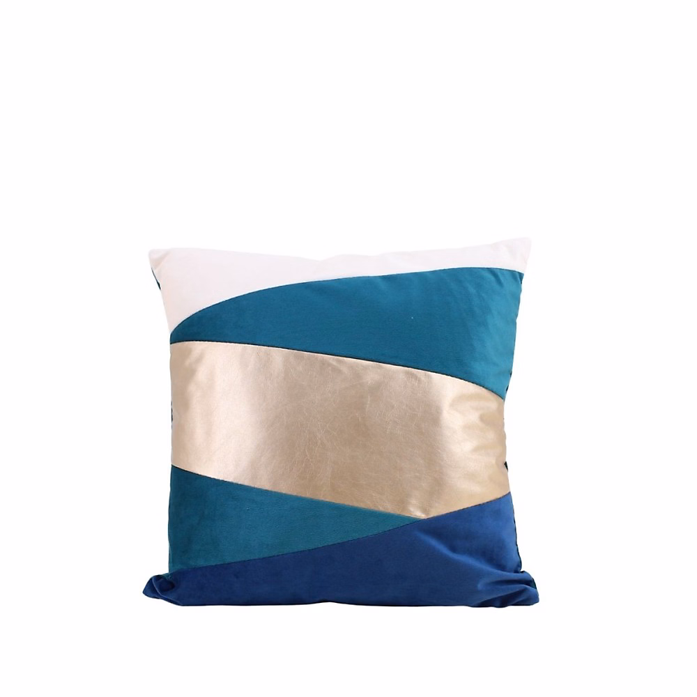 Coussin, plaid et pouf – Coussin en velours bleu et doré 40cm