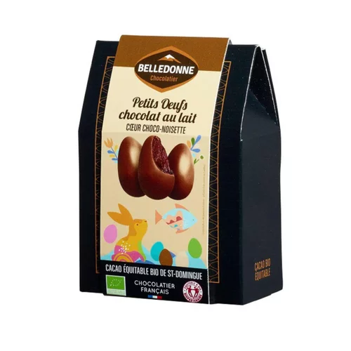 Extérieur malin：Œuf cœur choco noisette choc lait bio Belledone - 100 g x 8