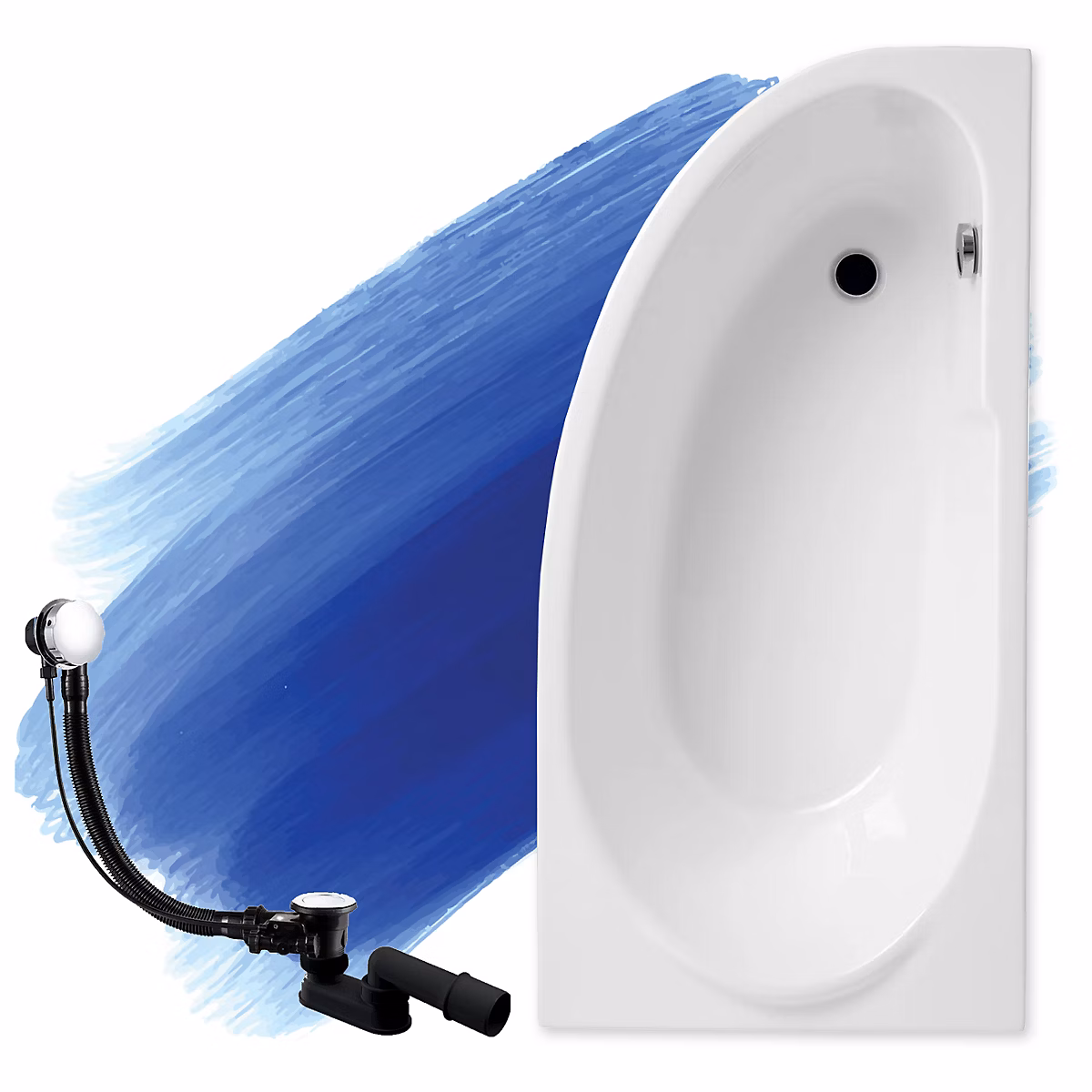 Baignoire asymétrique 140 x 70 Droite MIKI acrylique blanc – sans Habillage + Pieds + Vidage à chromé
