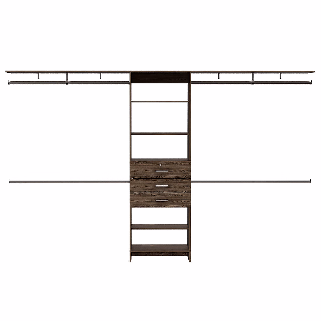 Armoire ouverte Plego – avec 3 tiroirs, étagère et rails de suspension, 187.45 cm X 299.97 cm X 41.40 cm , Brown