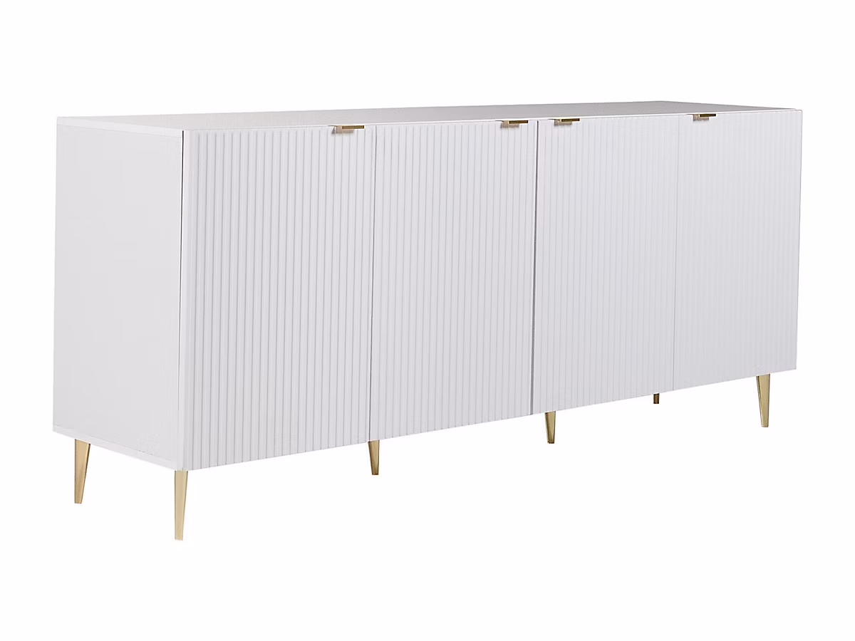 Buffet avec 4 portes en MDF et acier – Blanc et doré, YESINIA