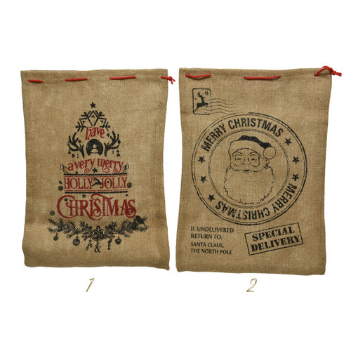 SAC CADEAU HOTTE DE NOËL EN TOILE DE JUTE