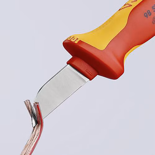 Couteau à dénuder VDE KNIPEX 98 52 – lame 50 mm, manche ergonomique, conforme DIN EN 60900 VDE