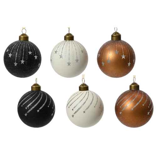 BOULE EN VERRE MAT ET PAILLETTES ARGENT - ∅8CM
