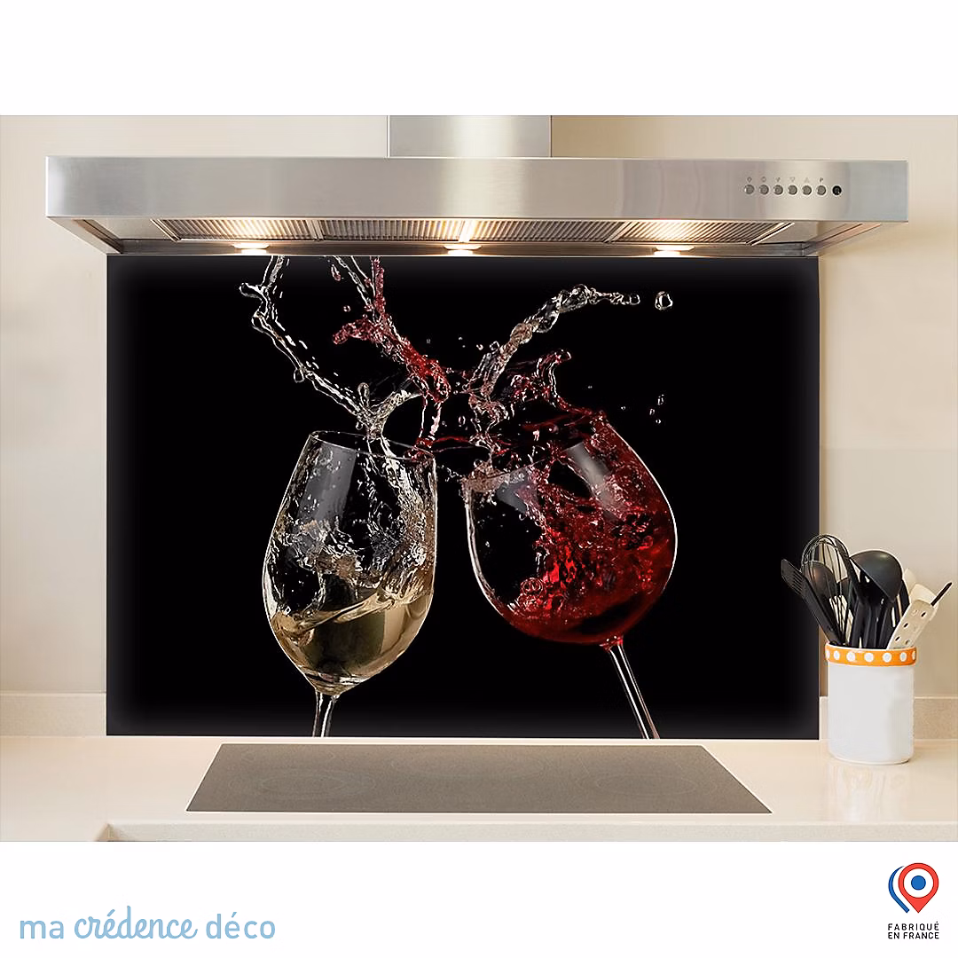 Crédence cuisine fond de hotte Verres à vin rouge et blanc | Alu composite – L 70 cm x H 60 cm – MaCrédenceDéco