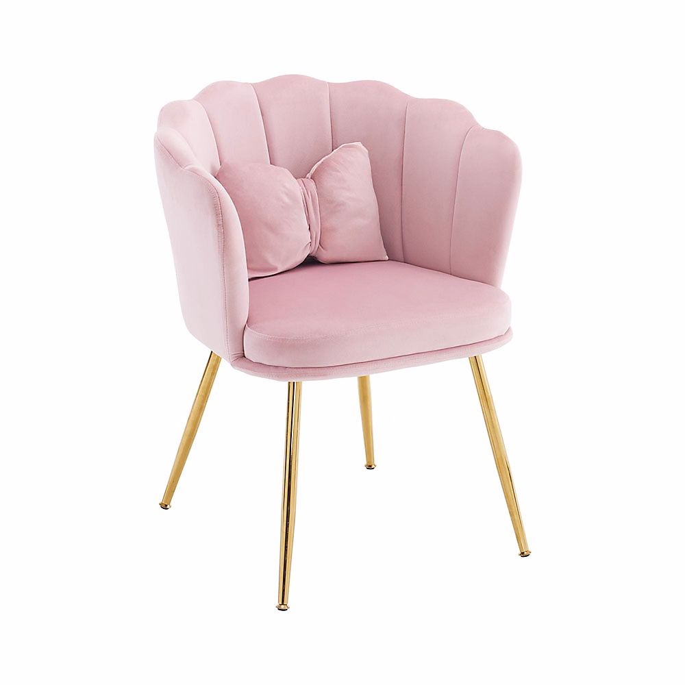 Chaise Velours 1 Pièce Dossier Pétale Pieds Dorés Coussins Rose Blackcolors | Chaise
