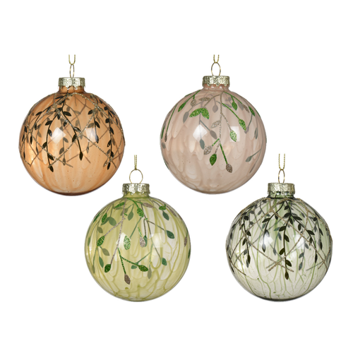 BOULE DE NOËL EN VERRE TRANSPARENTE MOTIF BRANCHE - ∅8CM