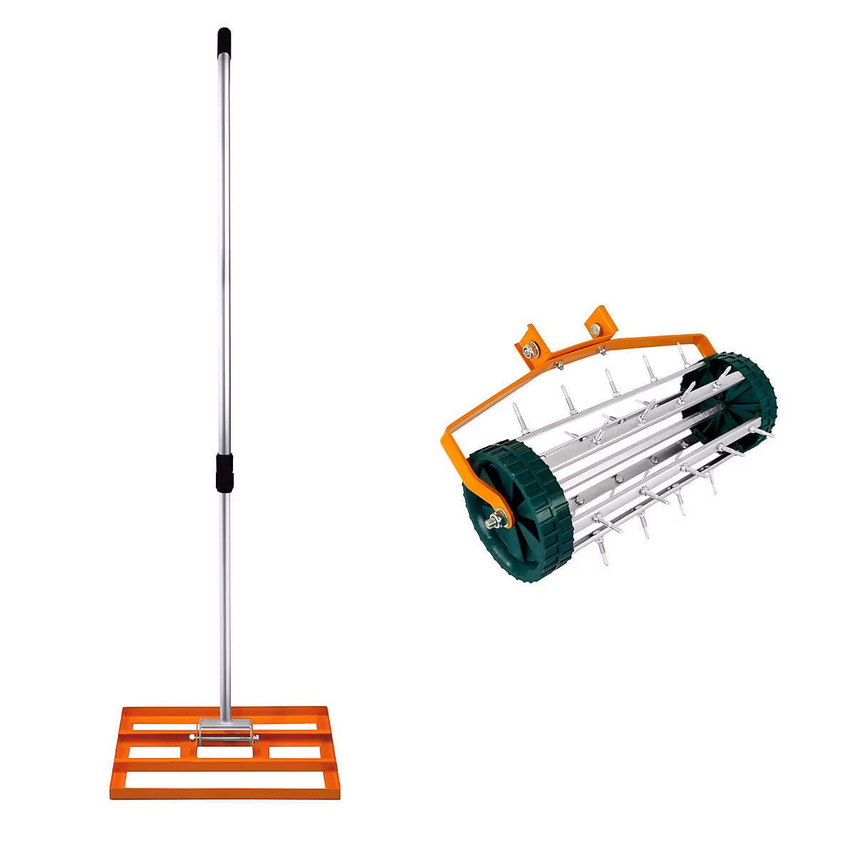 Ensemble 2 – en | 1 Scarificateur et Niveleur de Pelouse de 50 cm | Orange