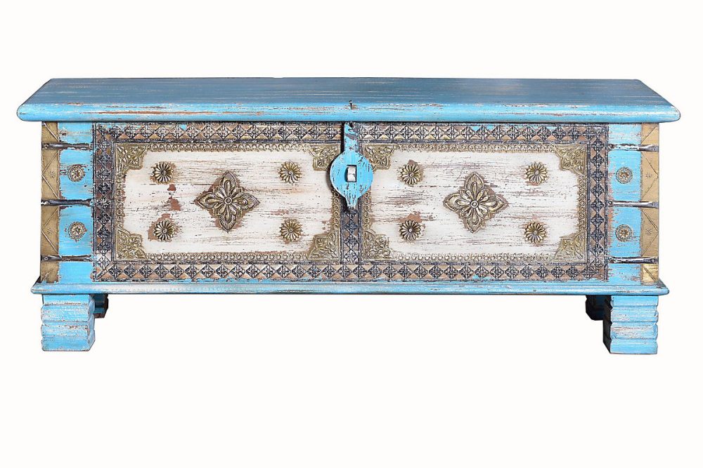 Rangement, meuble et dressing – Coffre en manguier bleu vieilli