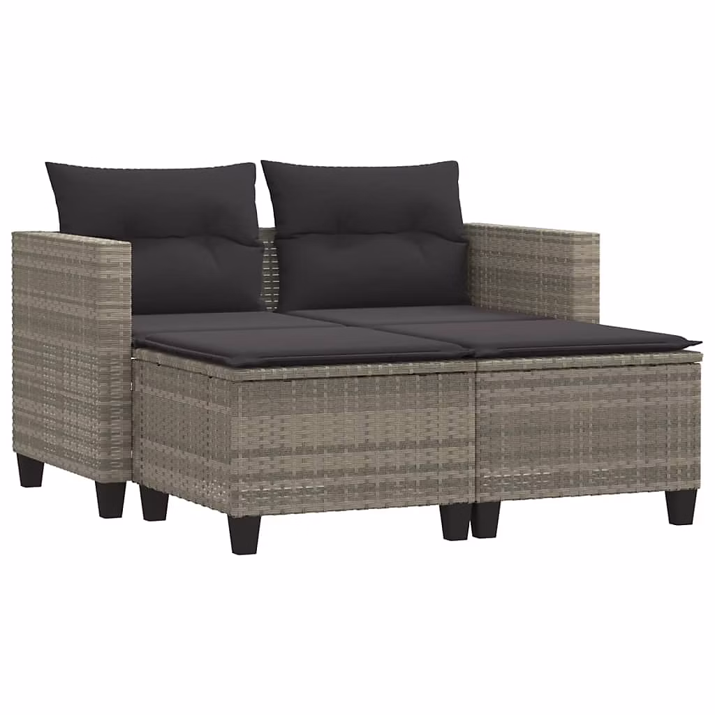 Salon et mobilier de jardin – Canapé de jardin 2 places avec tabourets gris clair poly rotin vidaXL