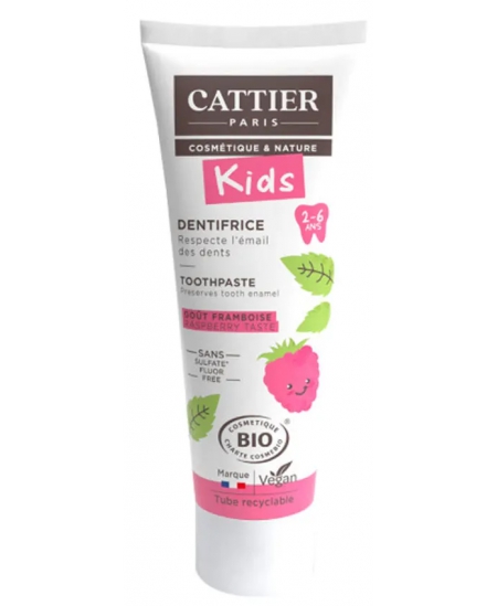 Cattier - Dentifrice enfants 2 à 6 ans sans fluor goût framboise - 50 ml